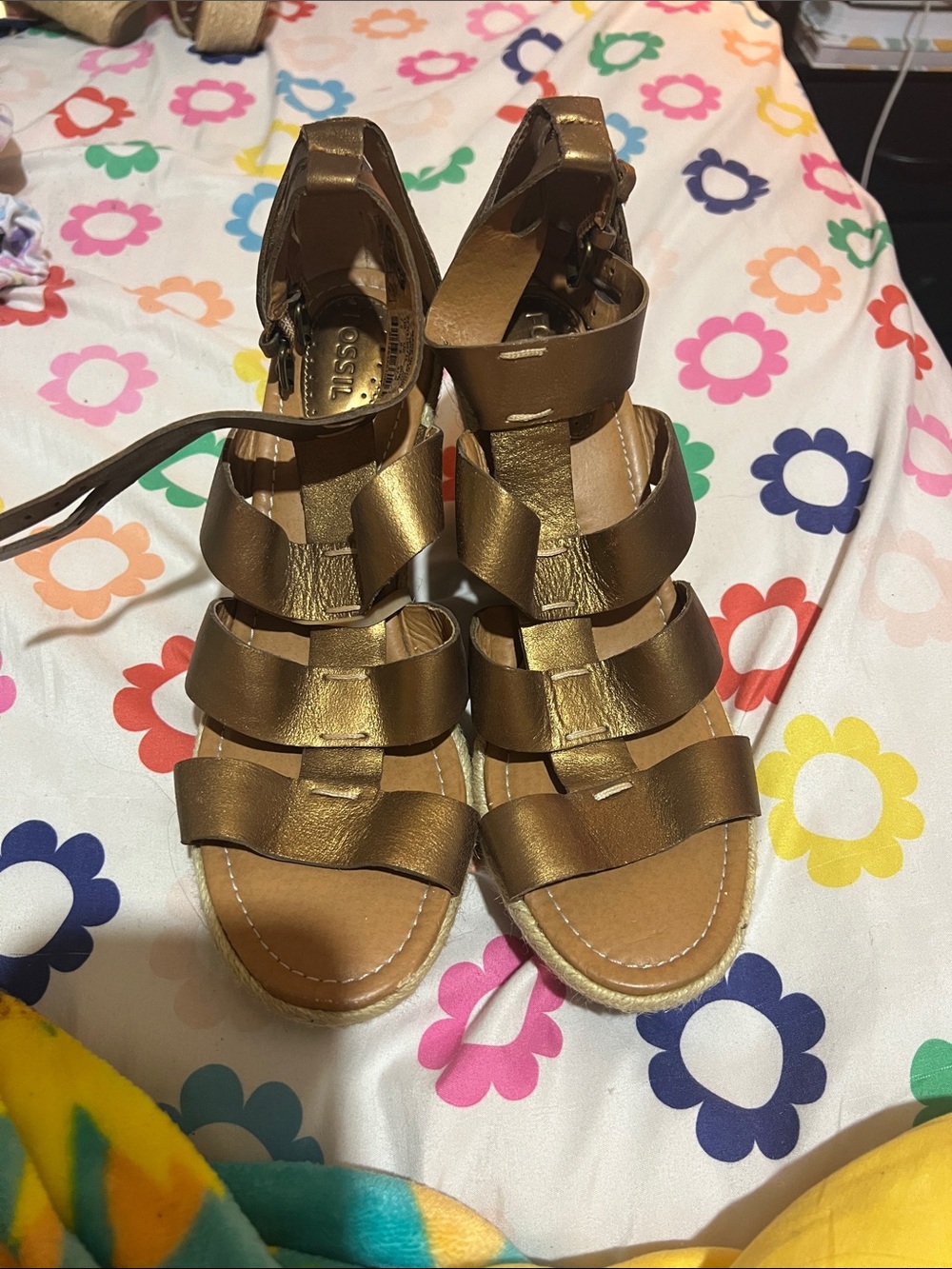 Fossil Metallic Gold Strappy Gladiator Sandals
